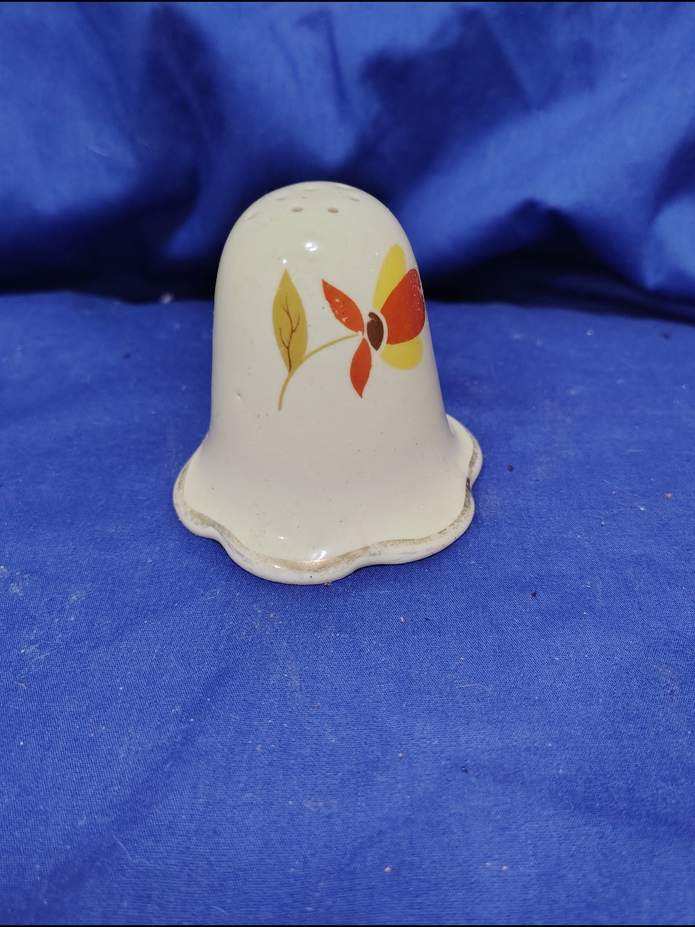 Vintage Floral Ceramic Salt Shaker - Cream with Orange & Yellow Flower